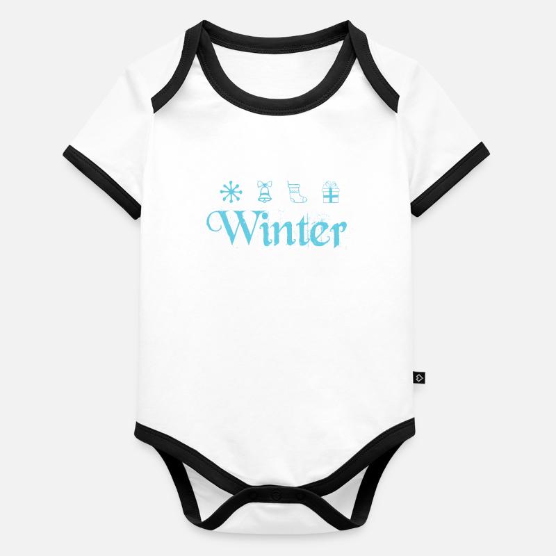 Winter Symbols Ski Sledge and Snowboarder Organic Baby Contrasting Bodysuit
