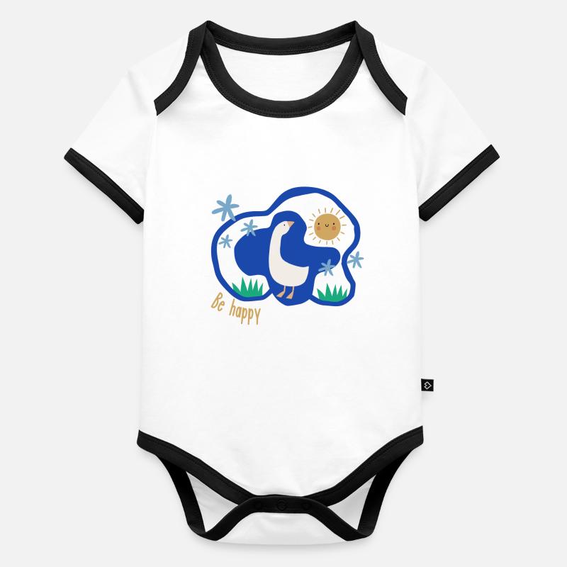 Be Happy | Goose with pond and sun | Boho Organic Baby Contrasting Bodysuit