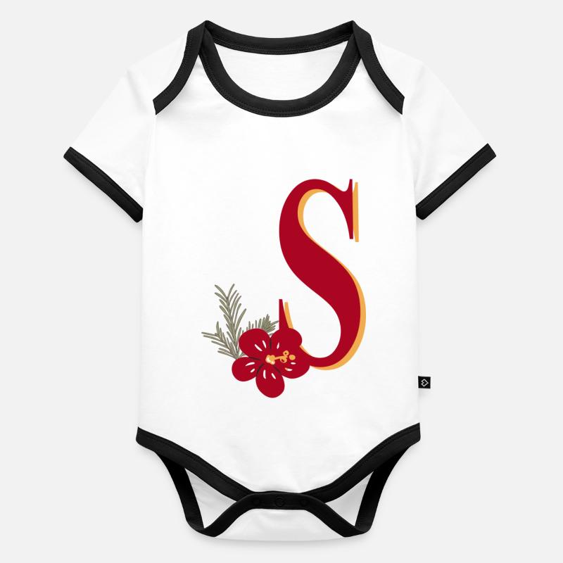 Lettre S avec fleur Body Bébé bio contrasté manches courtes