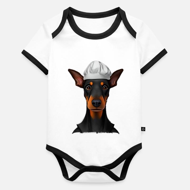 Dobermann Gastronom Dobermannwelpe Hund Köche Baby Bio-Kurzarm-Kontrastbody