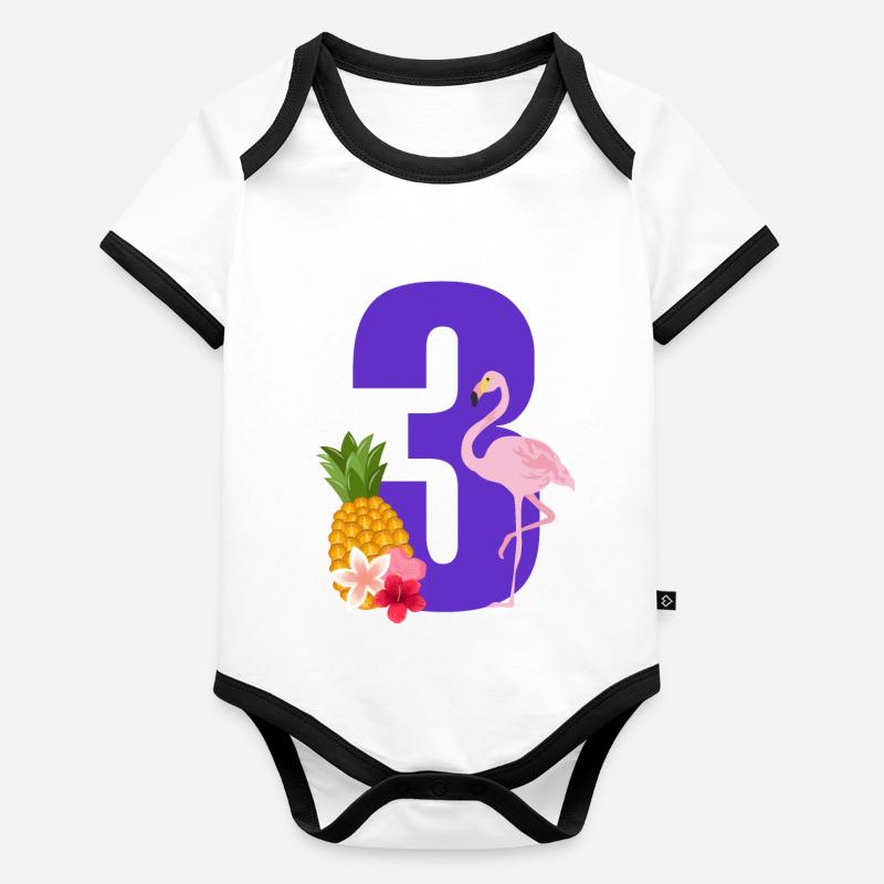 3rd Anniversary Flamingo Organic Baby Contrasting Bodysuit