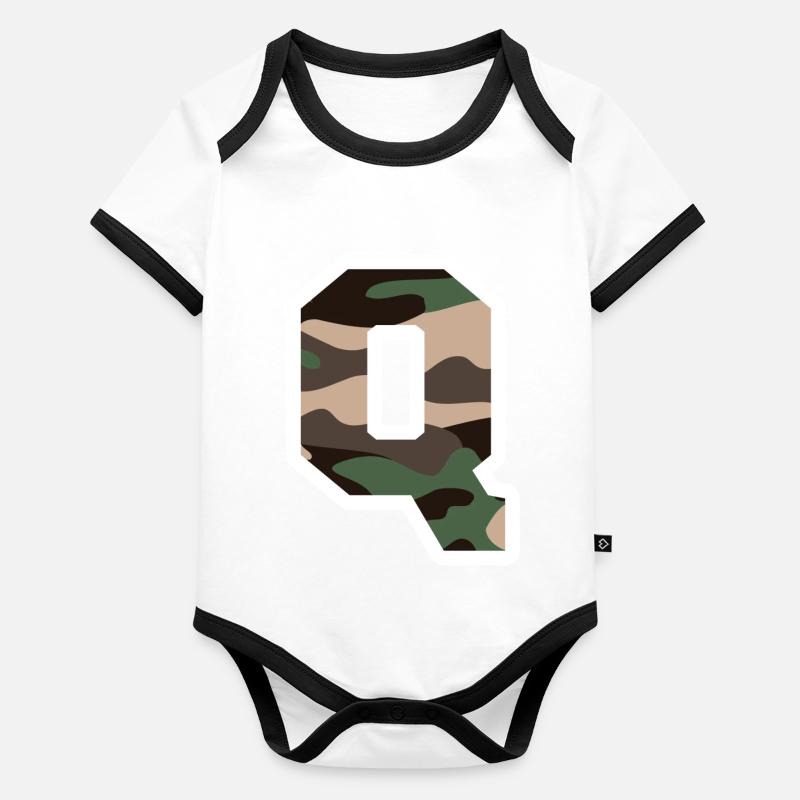 Buchstabe Q Militärische Tarnung - Geschenkidee Baby Bio-Kurzarm-Kontrastbody