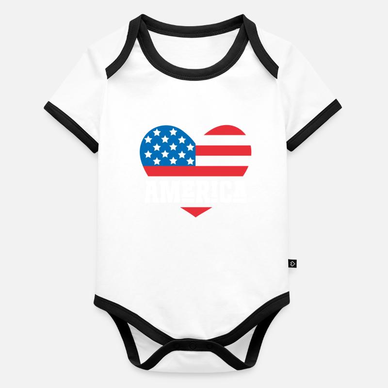 Drapeau de l’Amérique Coeur Body Bébé bio contrasté manches courtes