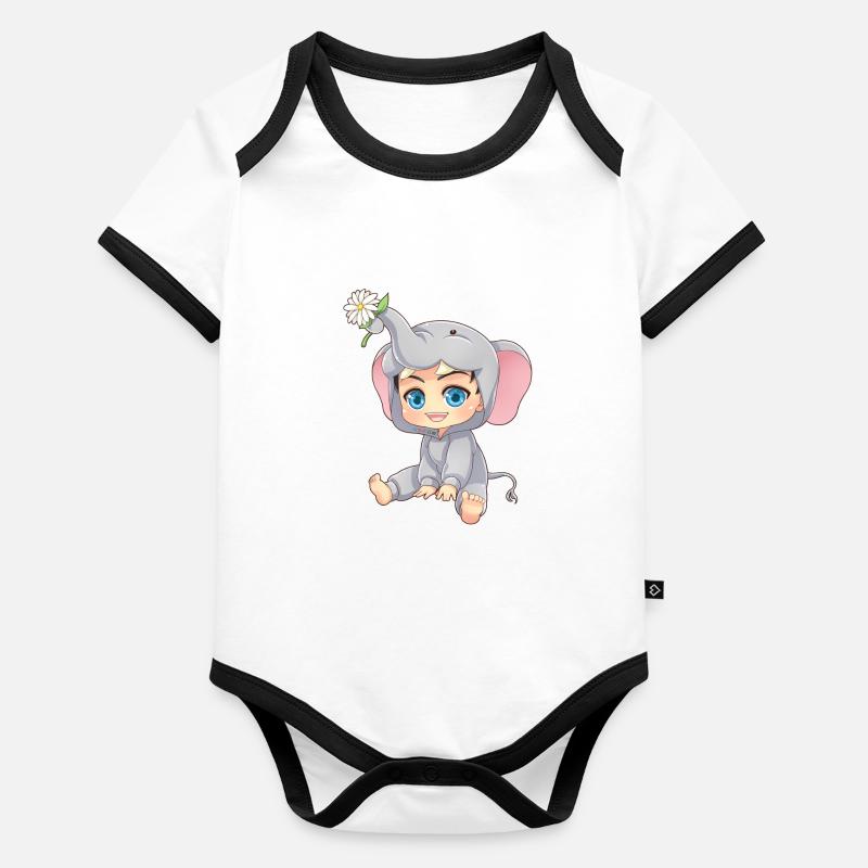 MOSBIES Elefant Blume Chibi Cosplay Geschenk Baby Bio-Kurzarm-Kontrastbody