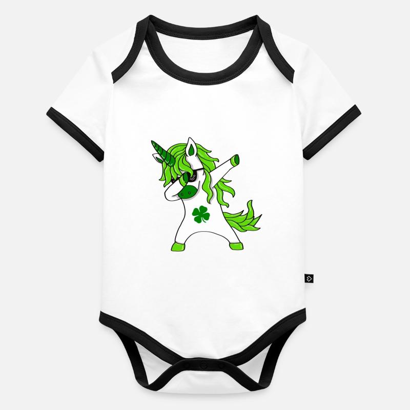 St. Patrick's Day Lepricorn - Dabbing Unicorn Organic Baby Contrasting Bodysuit