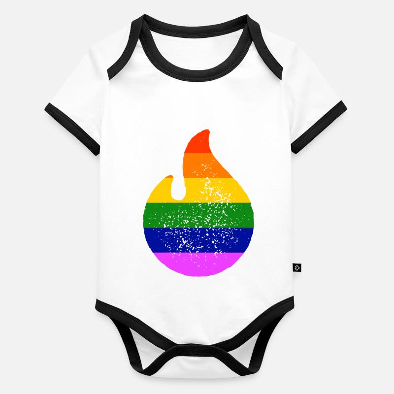 LGBT Gay Pride Flame CSD Rainbow Hot - Body Bébé bio contrasté manches courtes - 