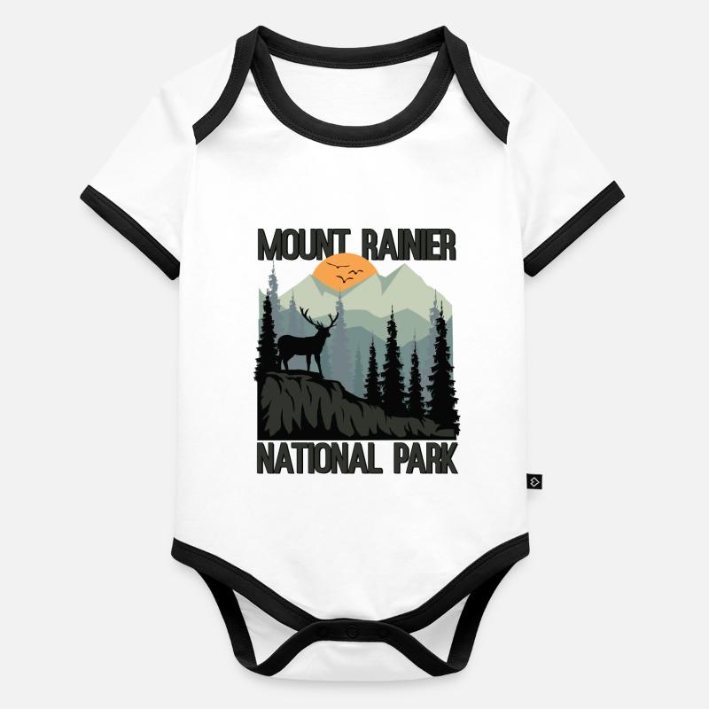 Mount Rainier National Park Berge Hirsche Baby Bio-Kurzarm-Kontrastbody