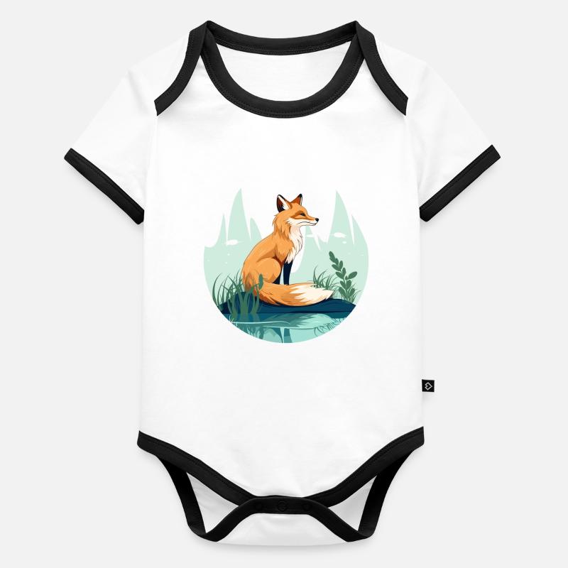 Fuchs sitzt im Feld Baby Bio-Kurzarm-Kontrastbody