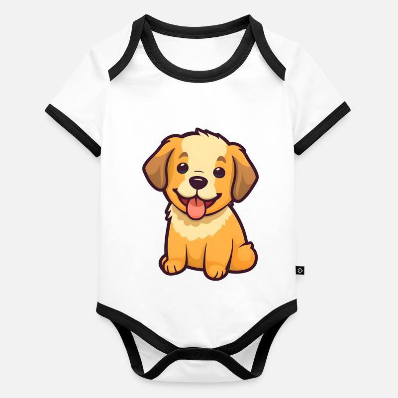 Petit chien mignon « Charlie » dans le style comique Body Bébé bio contrasté manches courtes