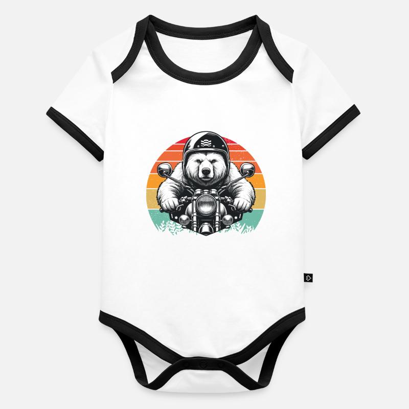 Motorcycle Biker Grizzly Bear Motorcycle Riding Retro Organic Baby Contrasting Bodysuit