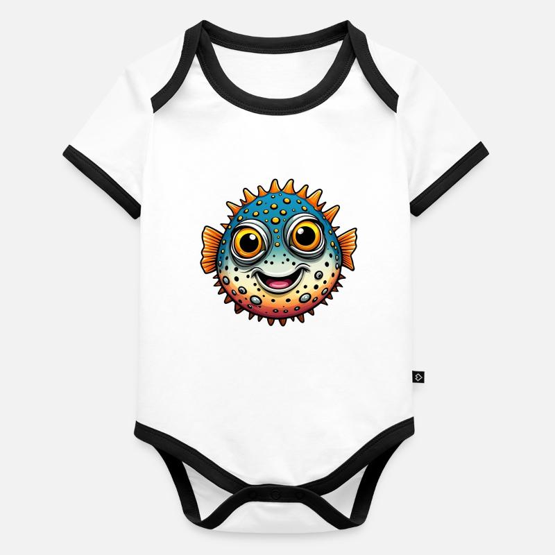 Drôle de poisson-globe rieur Body Bébé bio contrasté manches courtes