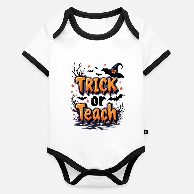 Trick or Teach Schule Halloween Lehrer Baby Bio-Kurzarm-Kontrastbody