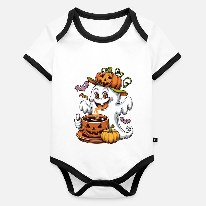 Pumpkin Halloween Ghost Organic Baby Contrasting Bodysuit