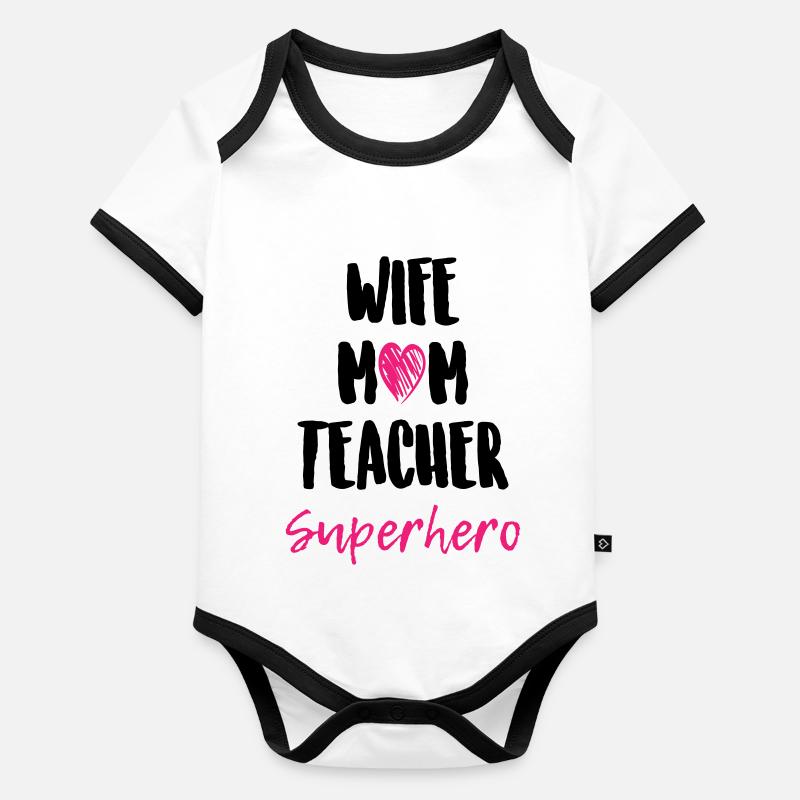 Épouse Maman Enseignant Super-héros Body Bébé bio contrasté manches courtes