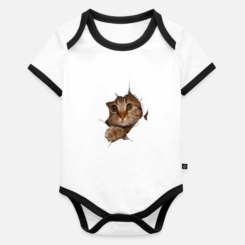 Süßes 3D Kätzchen Katze - Geschenk Baby Bio-Kurzarm-Kontrastbody