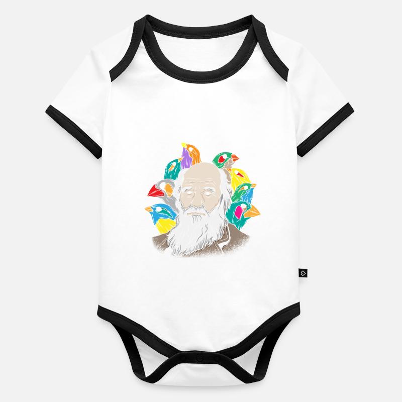 Charles Darwin Portrait Gift Evolution Organic Baby Contrasting Bodysuit