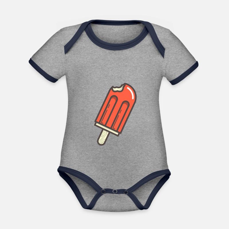 Endlich wieder Sommer - Eiscreme - Geschenk - Baby Bio-Kurzarm-Kontrastbody - Grau meliert/Navy