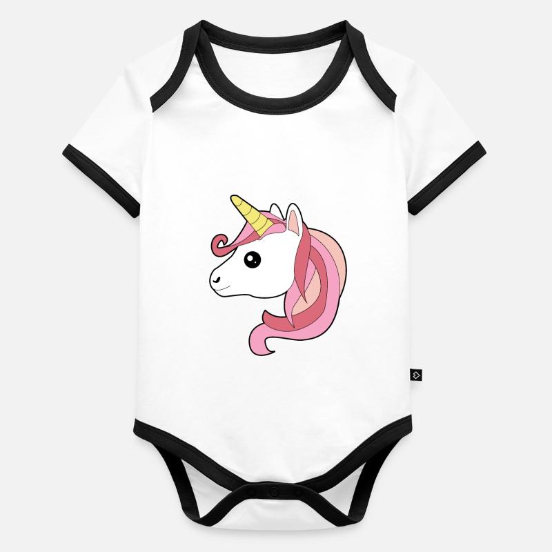 Idée de cadeau de cheveux longs licorne rose Body Bébé bio contrasté manches courtes