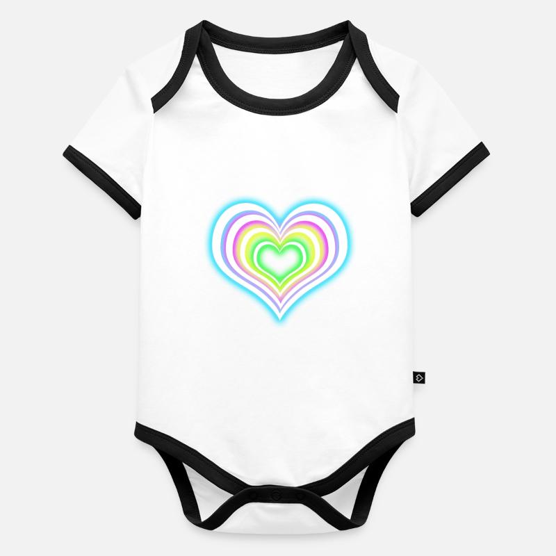Neon Rainbow Heart T-Shirt Glowing Party Effect Organic Baby Contrasting Bodysuit