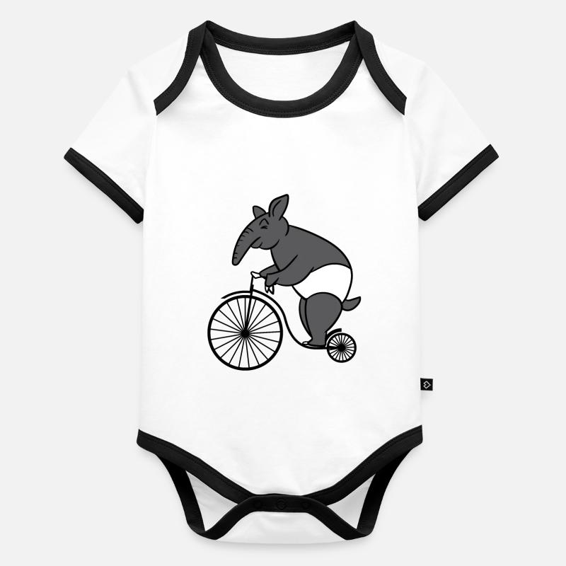 Tapir Riding Retro Vélo Grande Roue Malayan Tapir Body Bébé bio contrasté manches courtes