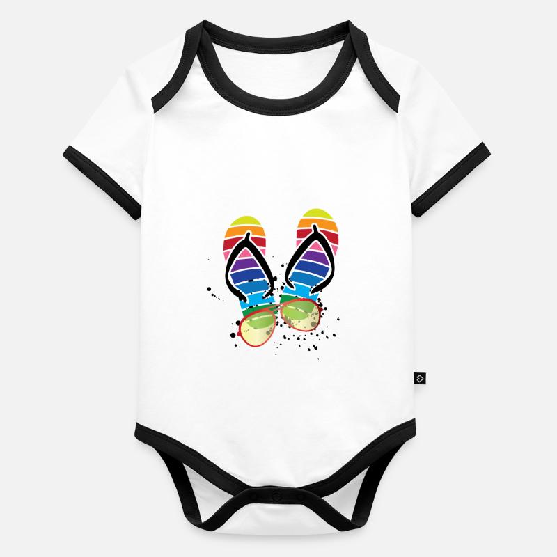 Summer Vibes Flip Flops Glasses Organic Baby Contrasting Bodysuit