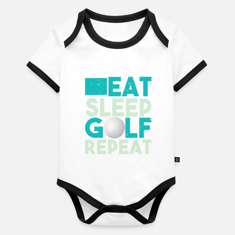 Conception drôle manger le sommeil répétition de golf T-shirt Body Bébé bio contrasté manches courtes