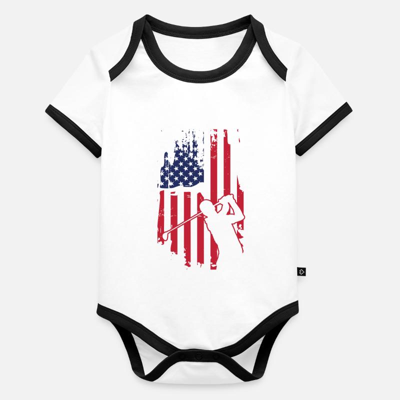 Drapeau américain disc golf tshirt hommes Body Bébé bio contrasté manches courtes