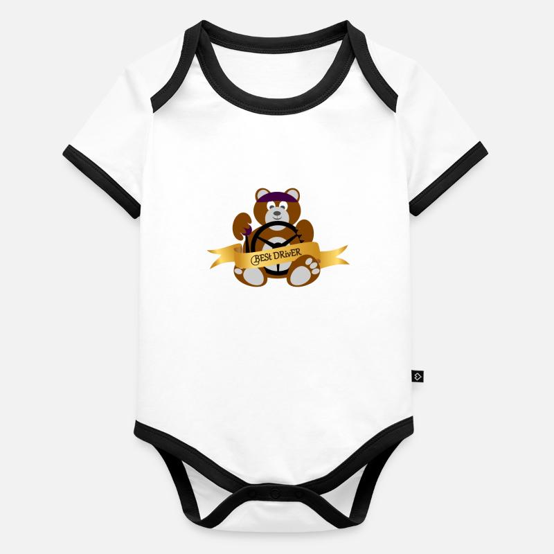 Teddy, bear, car, driver, cool, grizzly, paw Organic Baby Contrasting Bodysuit