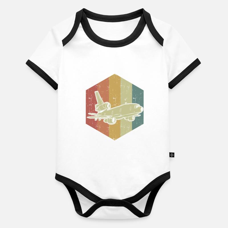Flugzeug Retro Farben Cooles Geschenk Baby Bio-Kurzarm-Kontrastbody