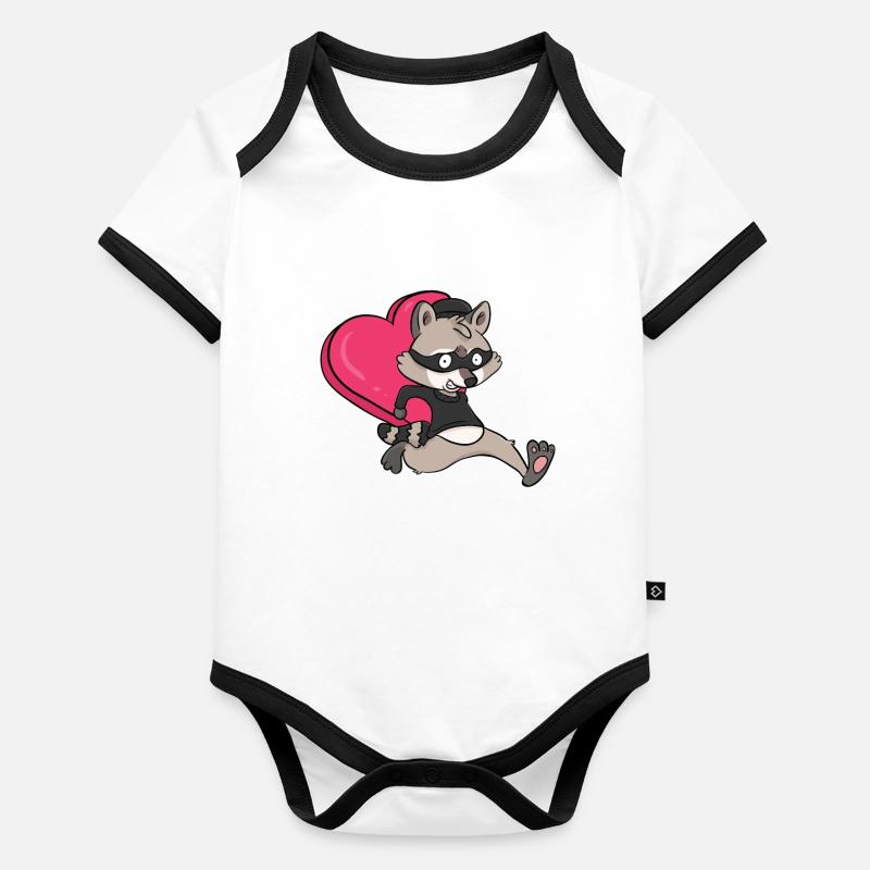 Valentinstag Waschbär Herz Liebe Geschenk Süß Bär Baby Bio-Kurzarm-Kontrastbody