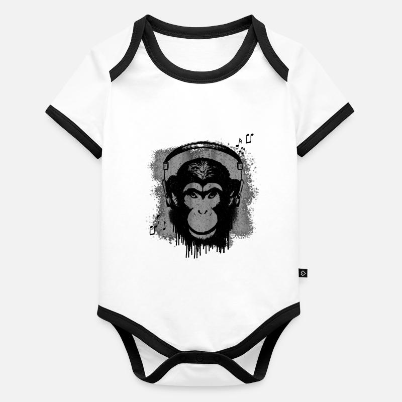Affe mit Kopfhörer / Musik Baby Bio-Kurzarm-Kontrastbody