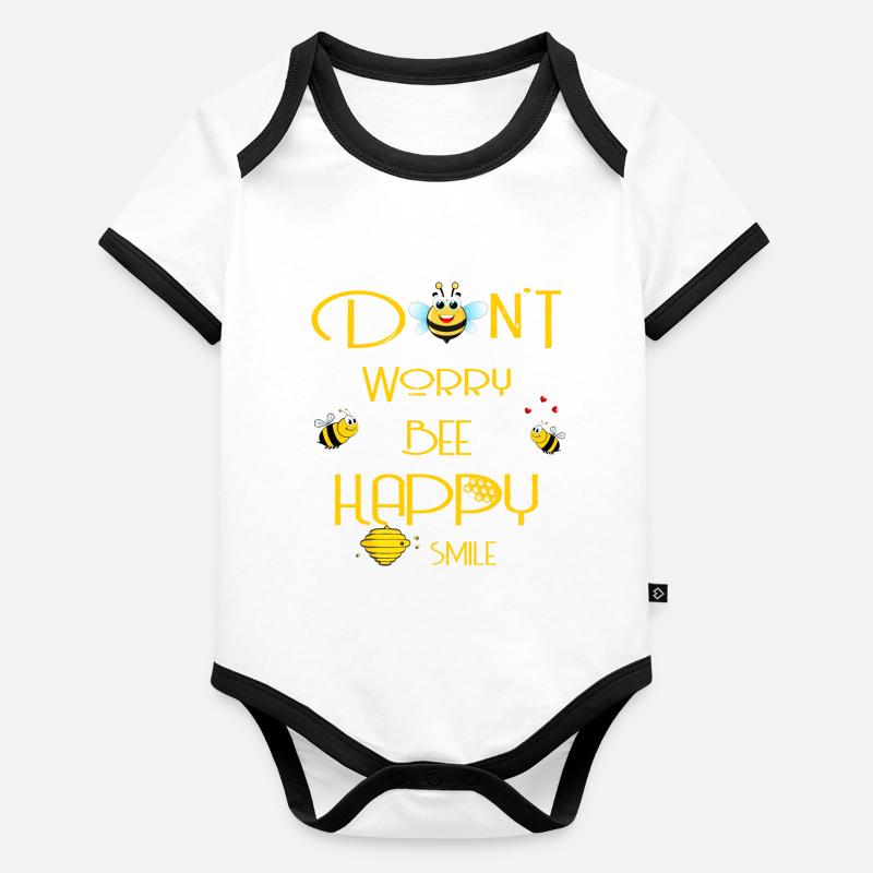 Don't worry bee happy smile yellow Organic Baby Contrasting Bodysuit