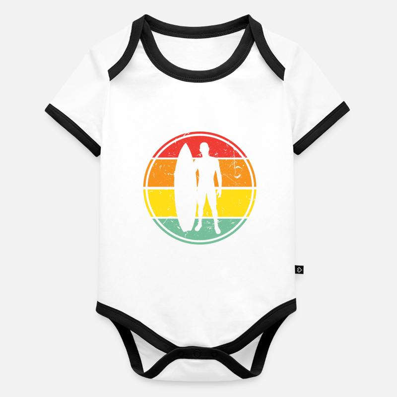 Silhouette de surfeur rétro Body Bébé bio contrasté manches courtes