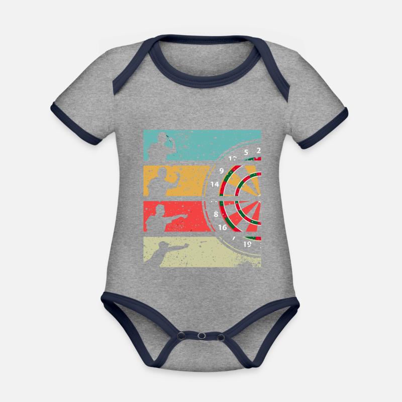 jeu de fléchettes - Body Bébé bio contrasté manches courtes - gris chiné/bleu marine