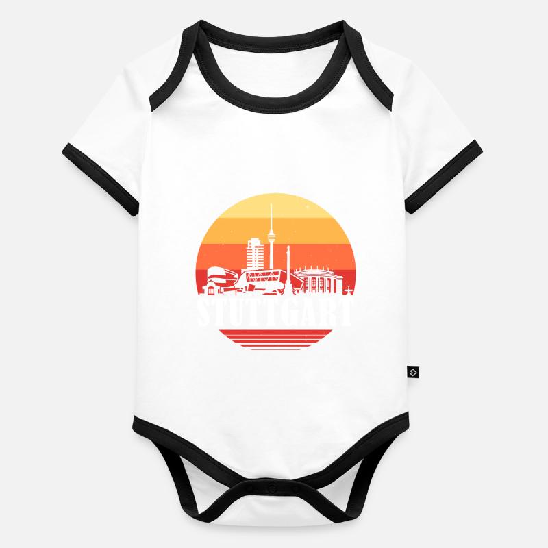 Stuttgart Retro Skyline Baby Bio-Kurzarm-Kontrastbody