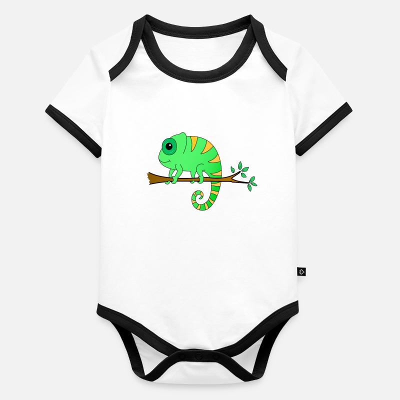 Caméléon sur une branche Body Bébé bio contrasté manches courtes