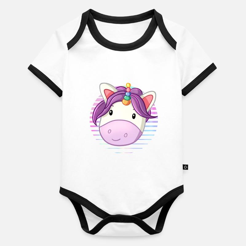 Image de licorne mignon Body Bébé bio contrasté manches courtes
