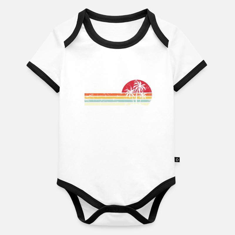 Palmier Style rétro Plage tropicale Océan Pacifique Body Bébé bio contrasté manches courtes