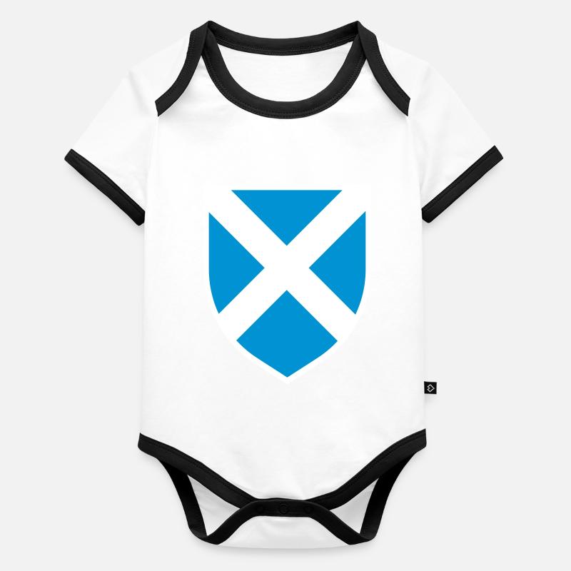 Bouclier de drapeau écossais sautoir (contour blanc) Body Bébé bio contrasté manches courtes