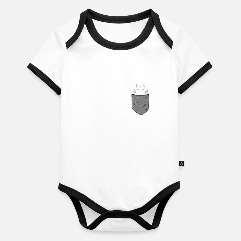 Poche poitrine avec drôle de chatte blanche doigt puant Body Bébé bio contrasté manches courtes
