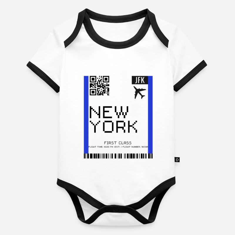 Boarding Pass New York NYC Flugticket Baby Bio-Kurzarm-Kontrastbody