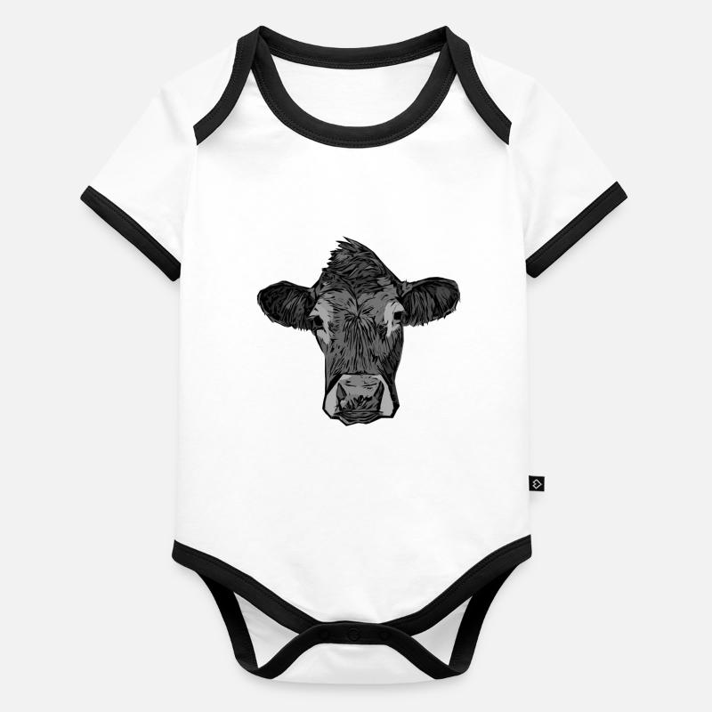 Kuh Bauer Tiermotiv Tiergesicht Baby Bio-Kurzarm-Kontrastbody