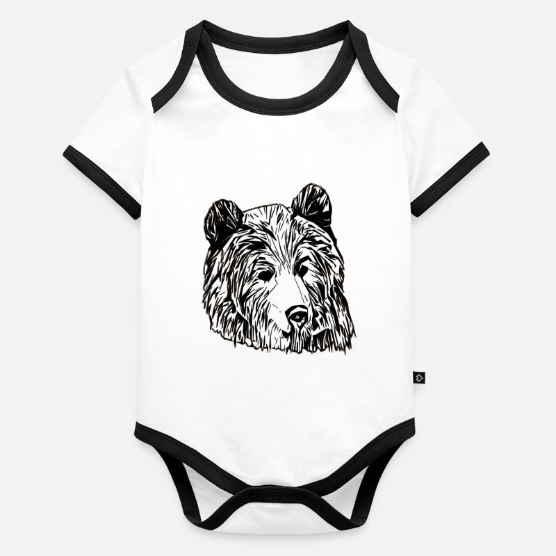 Bären tier motiv Tiergesicht Baby Bio-Kurzarm-Kontrastbody