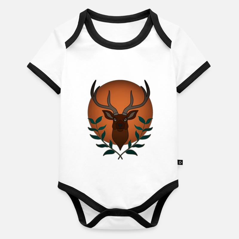 Red deer antlers with deer antlers Organic Baby Contrasting Bodysuit
