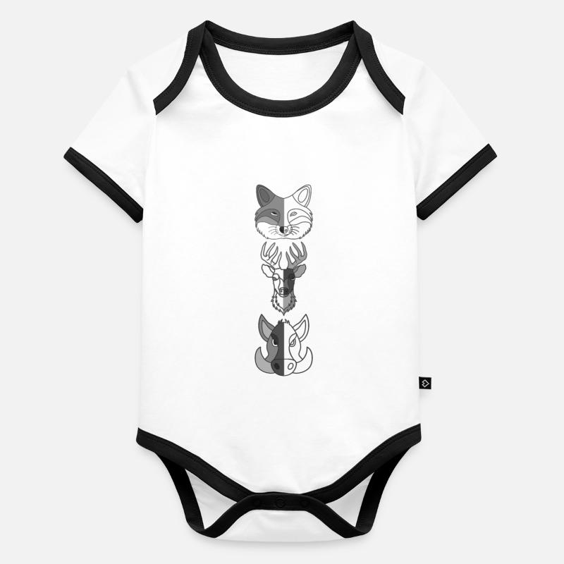 Fox Deer Wild Boar Forest Animal Design Body Bébé bio contrasté manches courtes