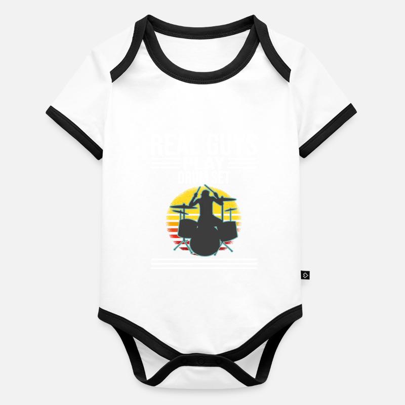 Real Guys Play Drum Set Drummer Organic Baby Contrasting Bodysuit