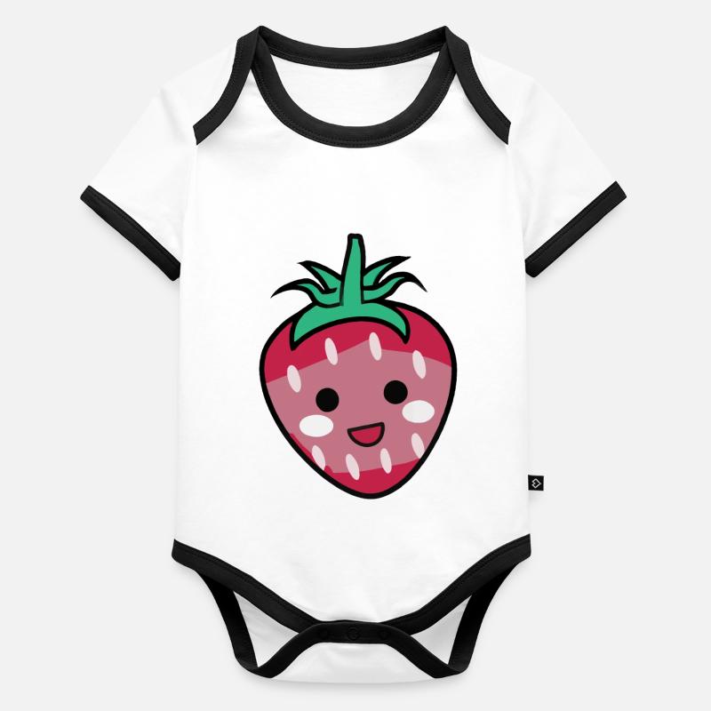 Erdbeere mit Gesicht Lächeln Geschenkidee Baby Bio-Kurzarm-Kontrastbody