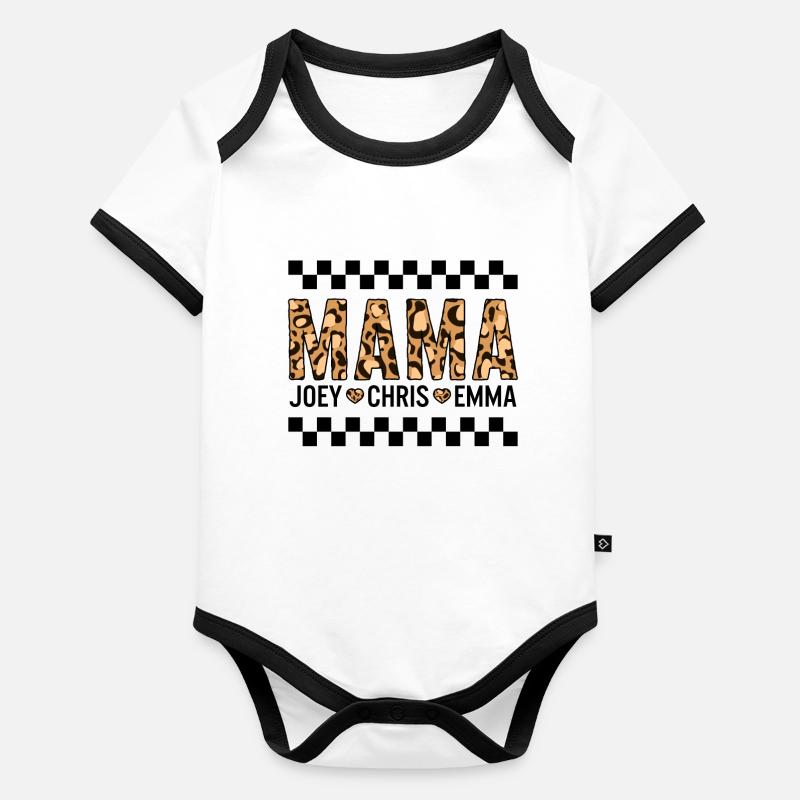 Mutter-Shirt, Mama Leopard Print Customize Tee, Baby Bio-Kurzarm-Kontrastbody