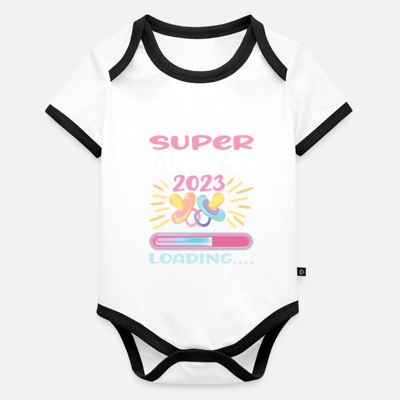 Super Mamma Loading... - Baby Bio-Kurzarm-Kontrastbody - 