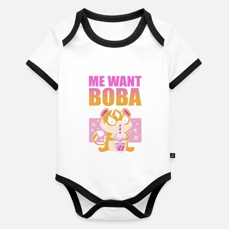 Moi veux Boba Matcha Thé glacé Bubble Tea Body Bébé bio contrasté manches courtes